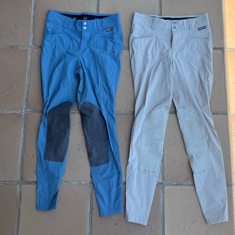 Kerrits Crossover Kneepatch Breeches - Tan and Blue